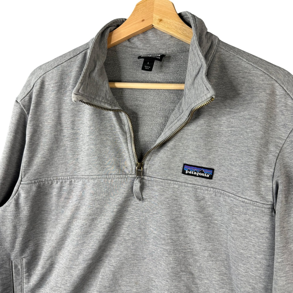 Patagonia Mens Gray Mahnya Fleece Organic Cotton Quarter Zip Pullover Large